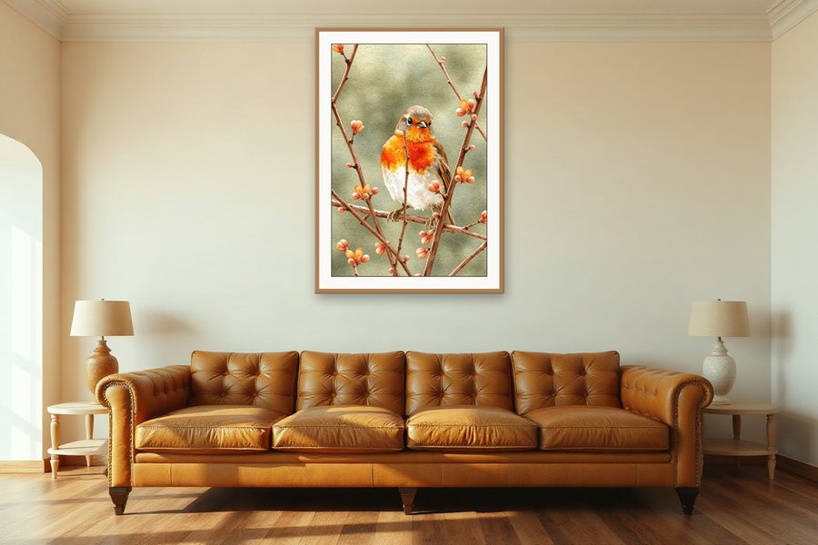 Robin in Hedge, shown in a room setting
