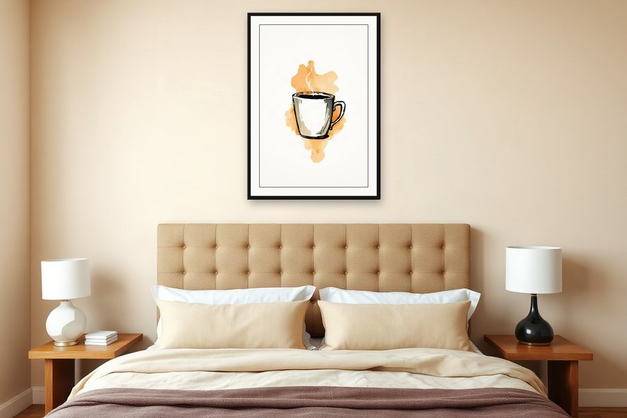 Coffee Cup, Rising Steam, shown in a room setting