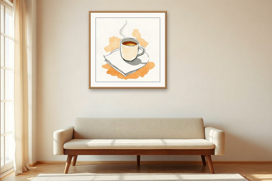Cup, Saucer and Paper, shown in a room setting