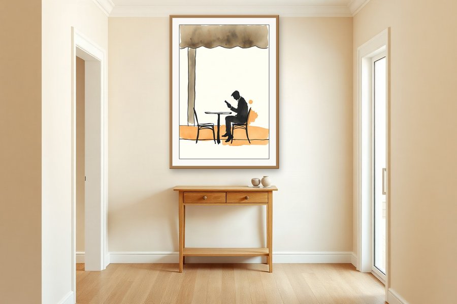Reading Under the Awning, shown in a room setting
