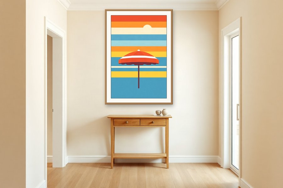Graphic Beach Umbrella, shown in a room setting