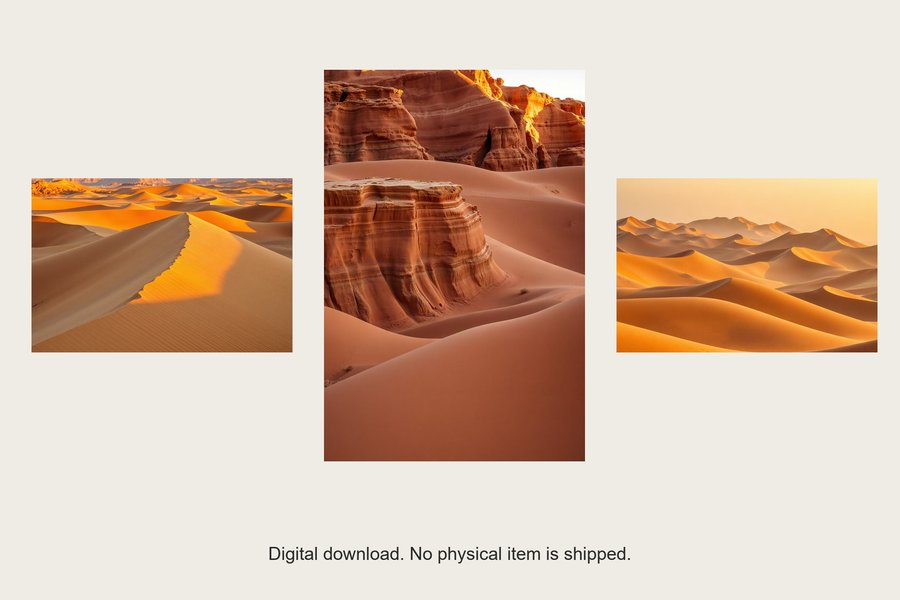 Desert Hours gallery wall set of three prints, shown in a room setting