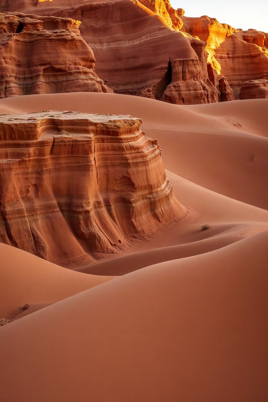 Canyon Wall Light, an atmospheric scene generated in terracotta, warm brown and sandy peach, built for mood and depth rather than a literal view.