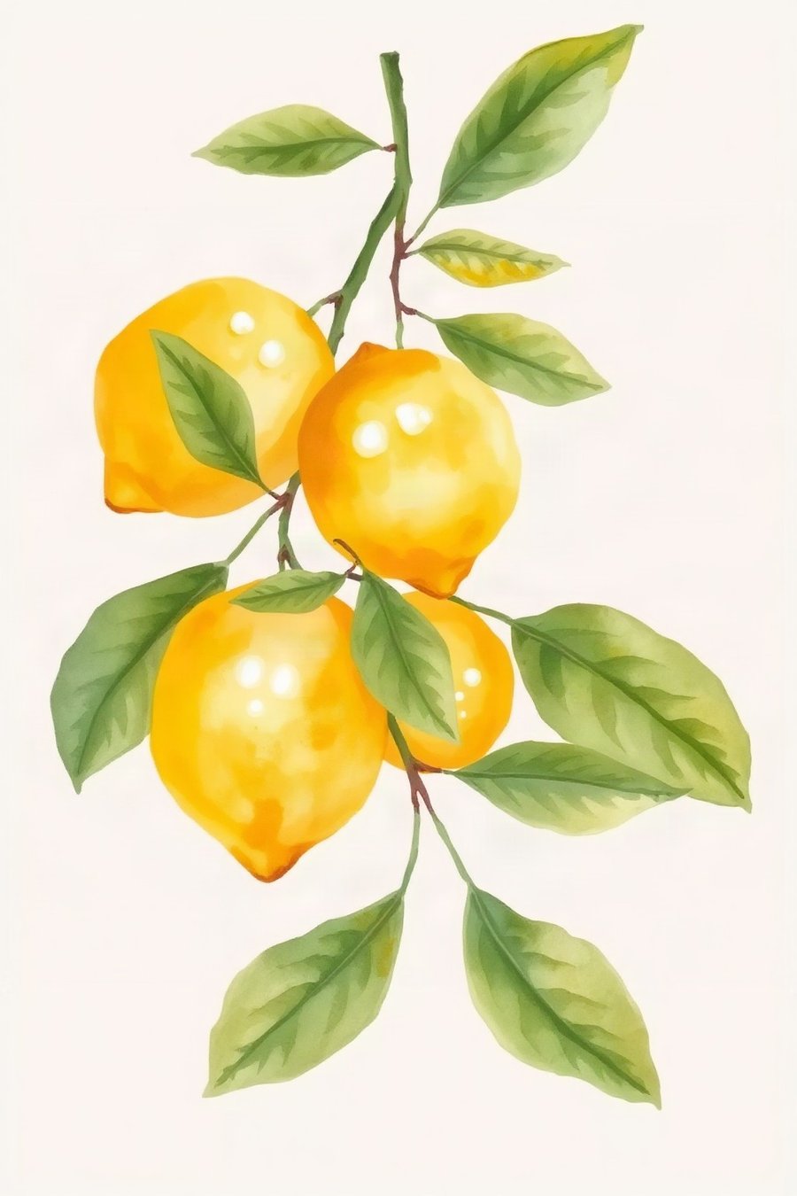 Lemon Branch, Study, rendered in loose watercolour-style washes on a soft paper-grain ground -- herb green, citrus yellow and cream, nothing holding a hard edge.