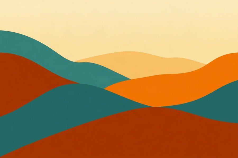 Desert Hill Bands, built from bold flat shapes and confident negative space -- burnt orange, teal and cream.