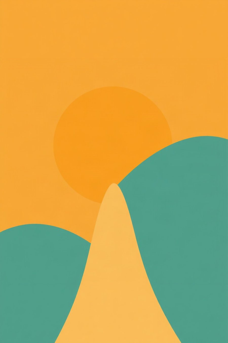 Teal Sun, Rise, built from bold flat shapes and confident negative space -- golden yellow and teal.