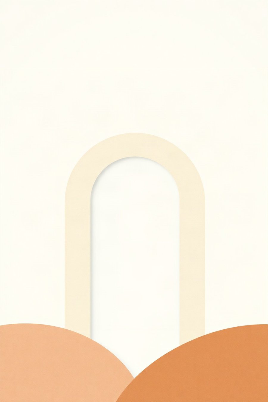 Single Arch in Sand, built from bold flat shapes and confident negative space -- sand, clay and cream.