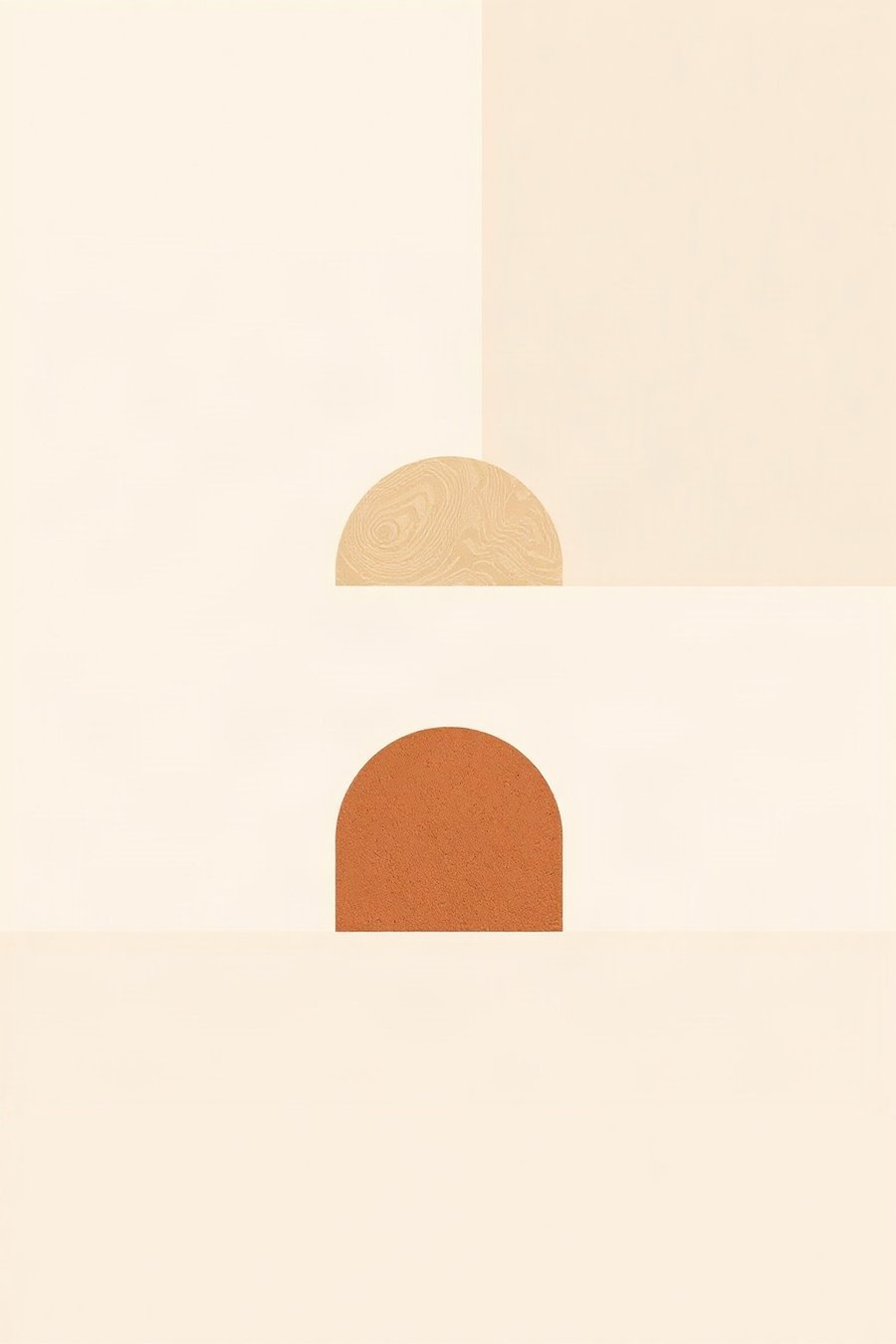 Minimal Arch Pair, built from bold flat shapes and confident negative space -- sand, clay and cream.