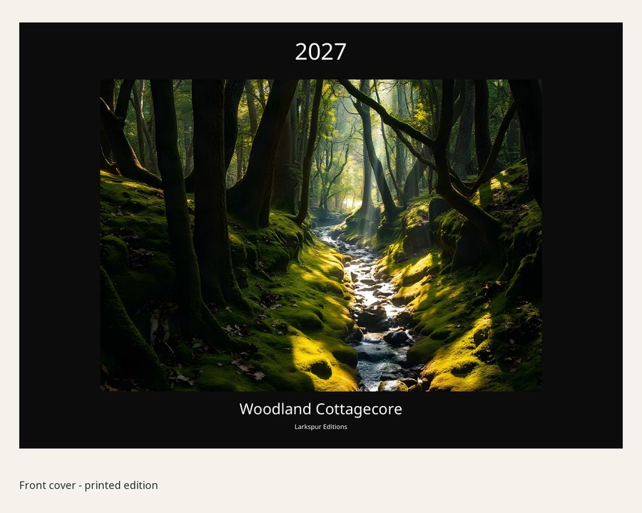 2027 Woodland Cottagecore Printed Wall Calendar | A4 Landscape | England & Wales Bank Holidays | AI Art, product preview