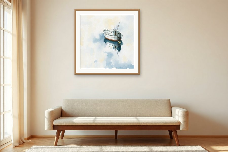 Boat Hull Reflection, shown in a room setting