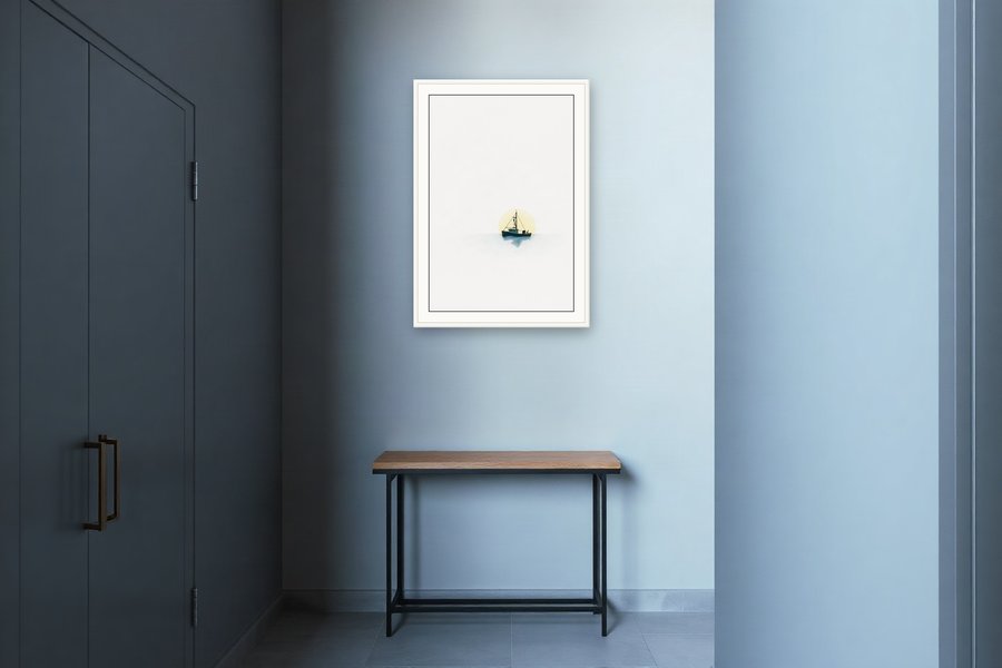 Fishing Boat Silhouette, shown in a room setting