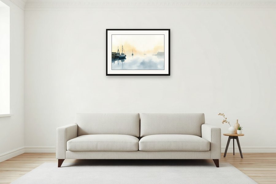 Morning Mist, Harbour, shown in a room setting