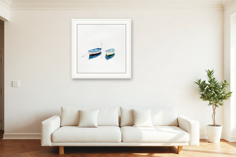 Small Boats, Moored, shown in a room setting