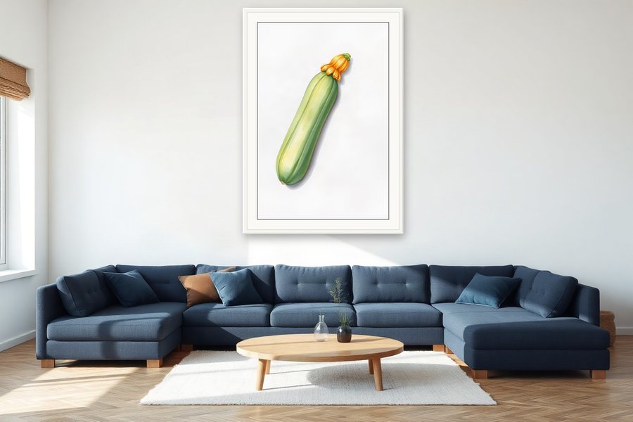 Courgette and Flower, Study, shown in a room setting