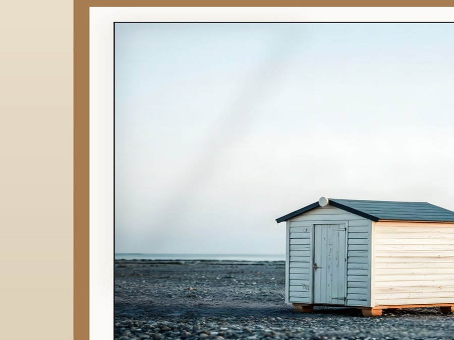 Fishing Hut, Dawn, shown framed