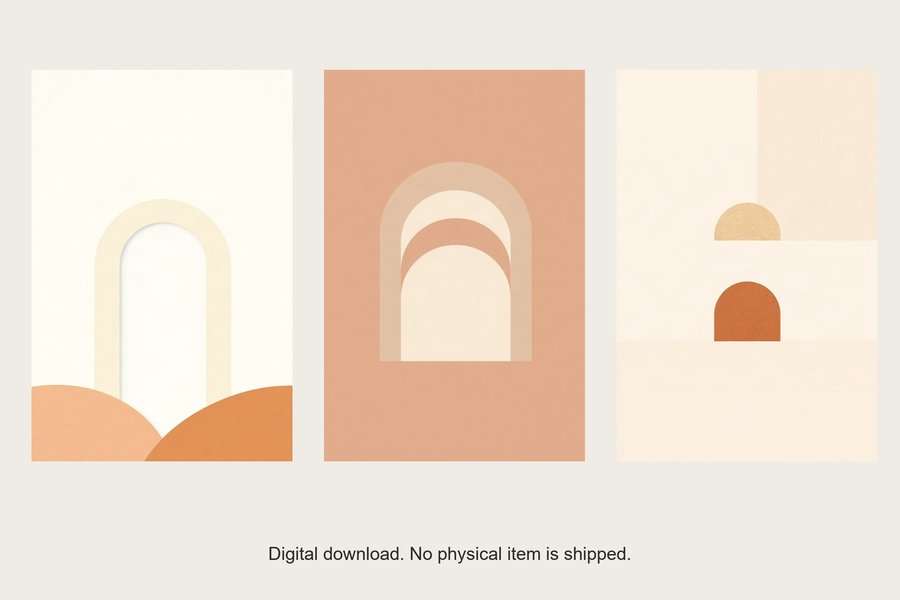 Neutral Arches gallery wall set of three prints, shown in a room setting