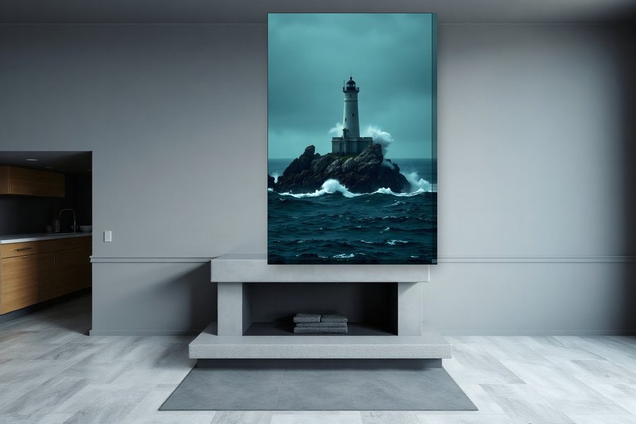 Lighthouse, Heavy Swell, shown as a canvas