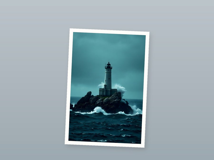 Lighthouse, Heavy Swell, shown as a fine-art print