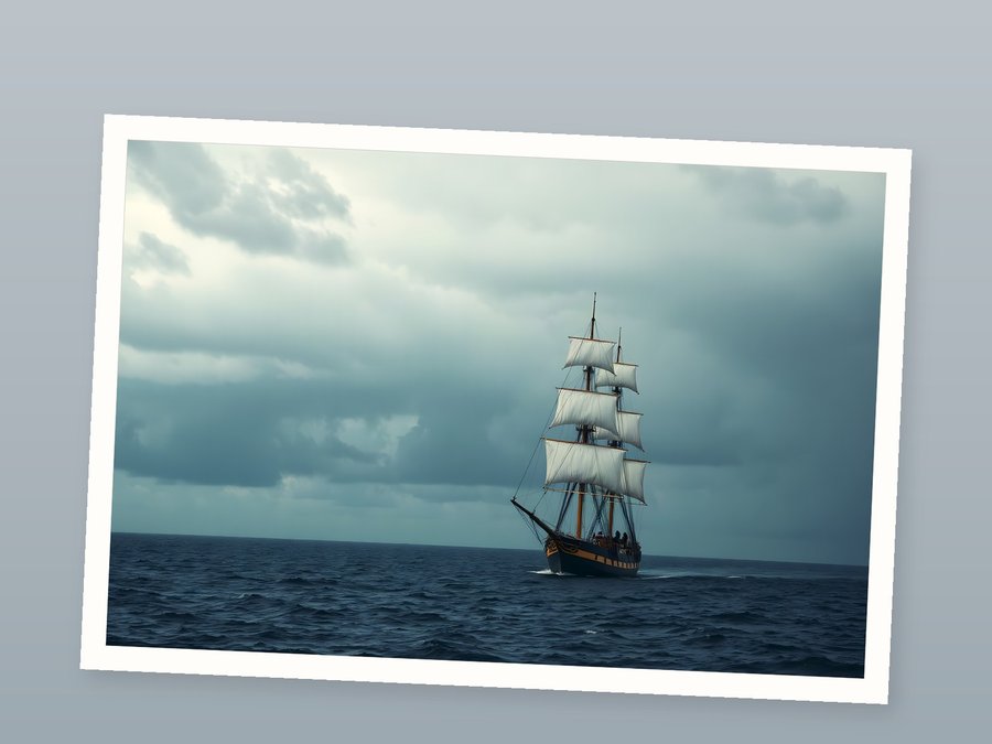 Tall Ship, Mid-Ocean, shown as a fine-art print
