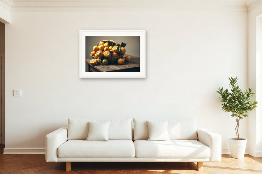 Citrus Basket, Spilling, shown in a room setting