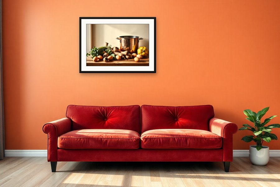 Copper Pot, Root Vegetables, shown in a room setting