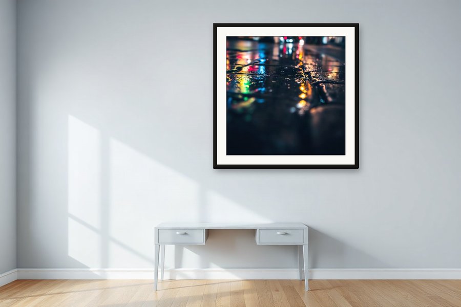 Puddle Reflections, Close Study, shown in a room setting