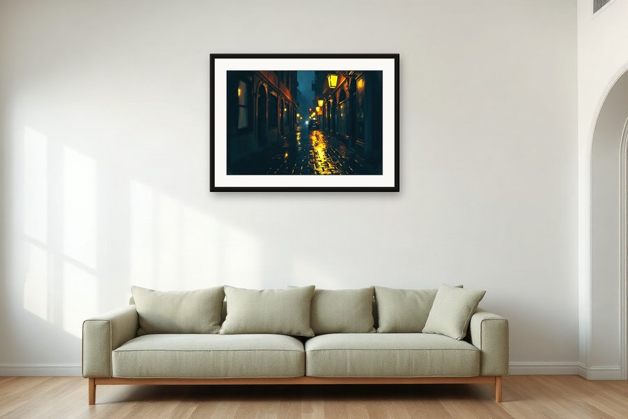 Wet Cobbled Alley, shown in a room setting