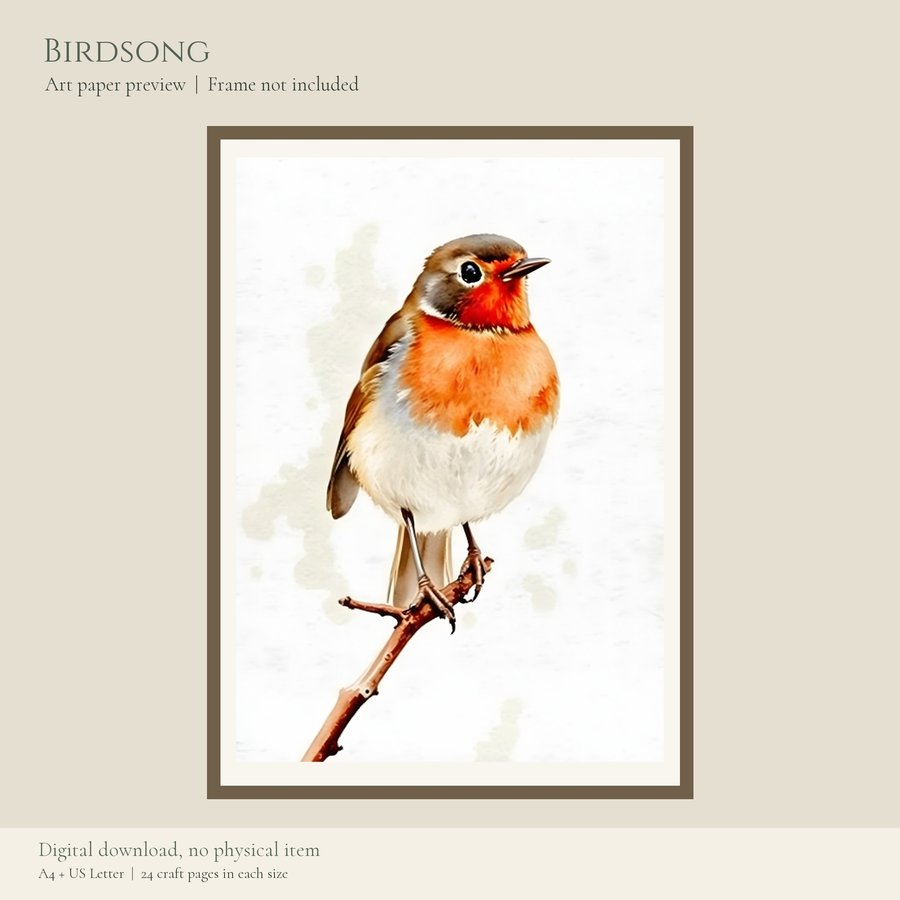 Printable Junk Journal Kit Birdsong | A4 & US Letter Papers and Ephemera | AI Art, listing preview 2