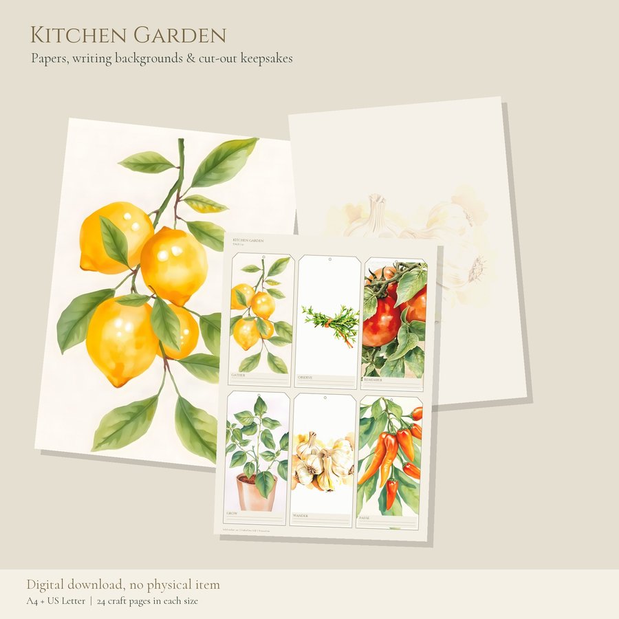 Printable Junk Journal Kit Kitchen Garden | A4 & US Letter Papers and Ephemera | AI Art, product preview