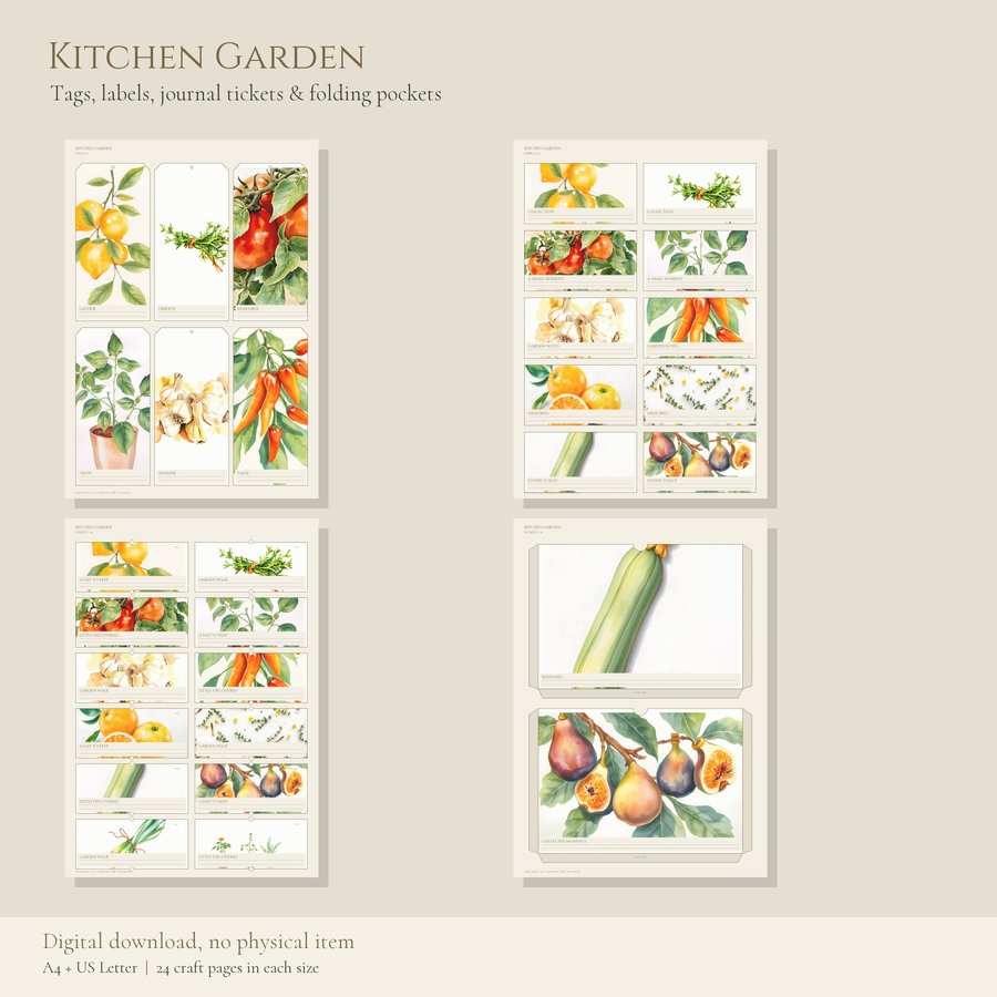 Printable Junk Journal Kit Kitchen Garden | A4 & US Letter Papers and Ephemera | AI Art, listing preview 3