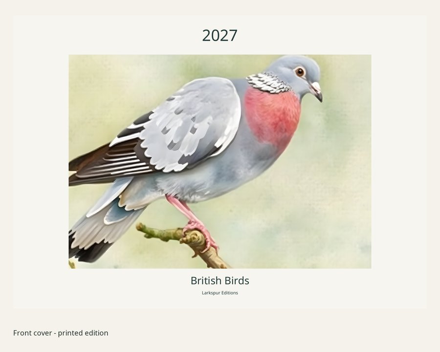 2027 Garden Bird Art Printed Wall Calendar | A4 Landscape | England & Wales Bank Holidays | AI Art, listing preview 2