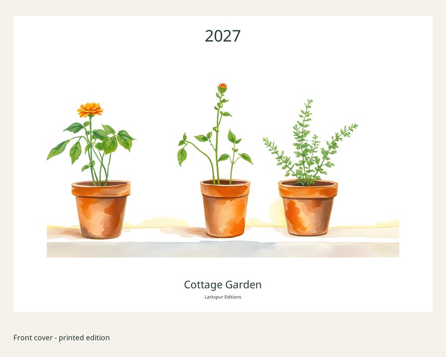 2027 Cottage Garden Printed Wall Calendar | A4 Landscape | England & Wales Bank Holidays | AI Art, listing preview 2