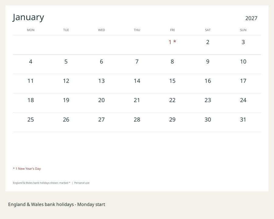 2027 Minimal Botanical Printed Wall Calendar | A4 Landscape | England & Wales Bank Holidays | AI Art, listing preview 3