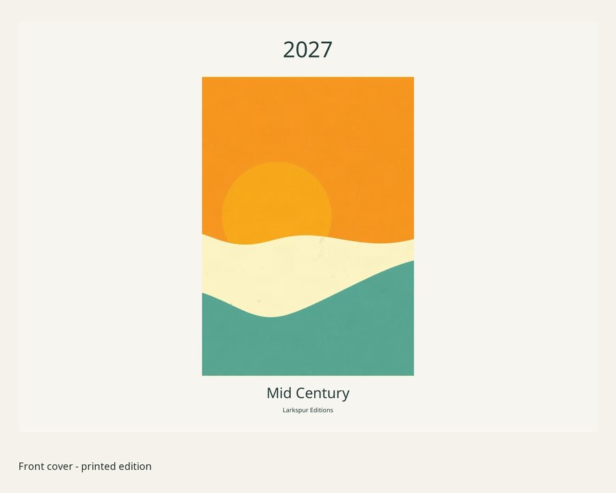 2027 Mid Century Printed Wall Calendar | A4 Landscape | England & Wales Bank Holidays | AI Art, listing preview 2