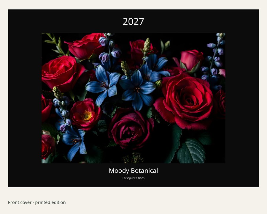 2027 Moody Botanical Printed Wall Calendar | A4 Landscape | England & Wales Bank Holidays | AI Art, listing preview 2