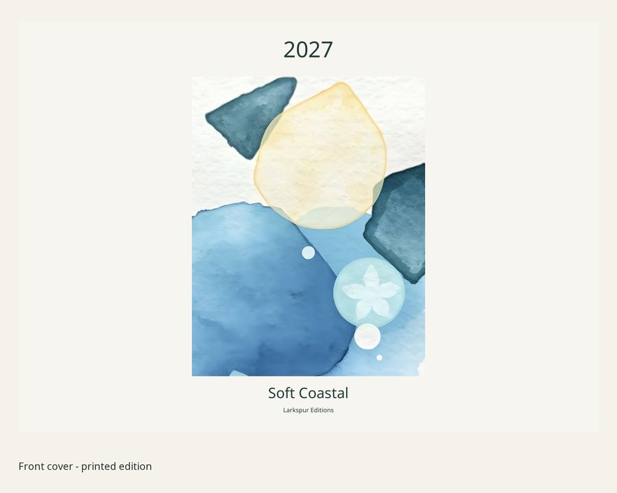 2027 Soft Coastal Printed Wall Calendar | A4 Landscape | England & Wales Bank Holidays | AI Art, listing preview 2
