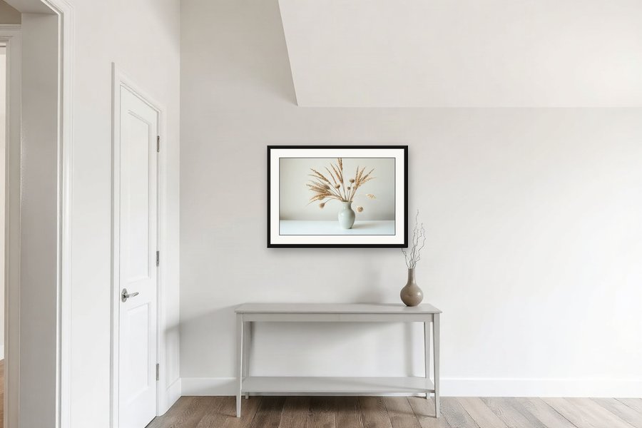 Dried Seedheads, Vase, shown in a room setting