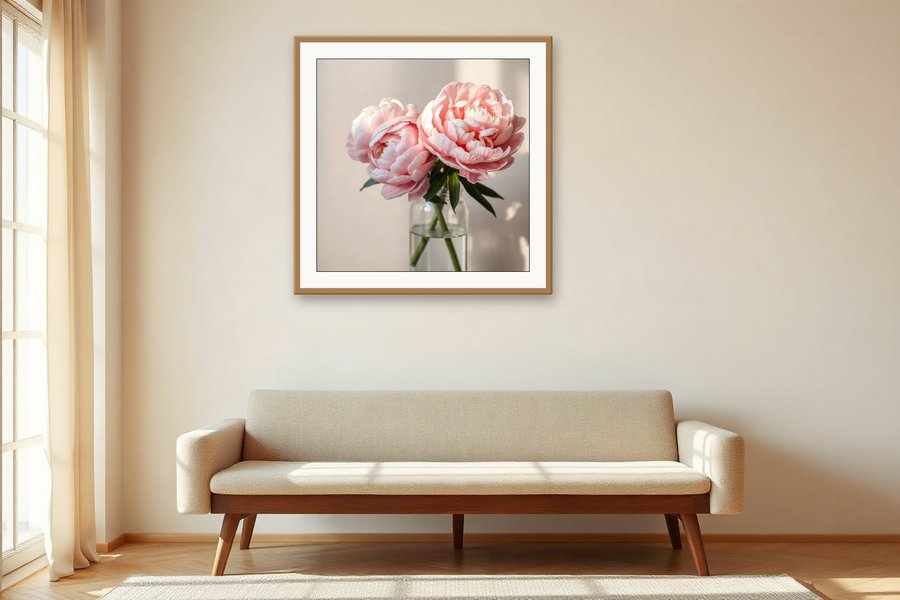 Peony, Glass Vase, shown in a room setting