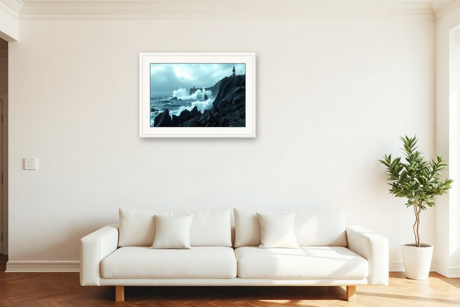 Coastal Lighthouse, Wave Wall, shown in a room setting