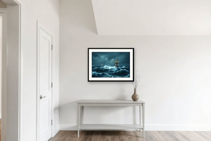 Reefed Sails, Dusk Swell, shown in a room setting