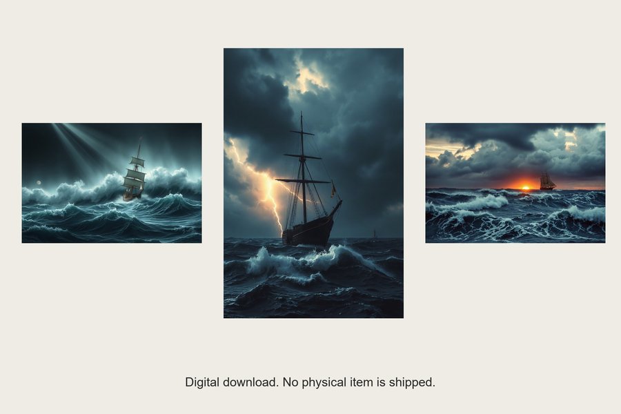Storm Season gallery wall set of three prints, shown in a room setting