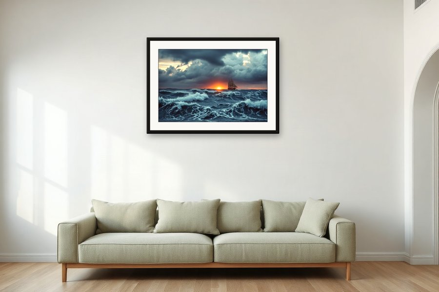 Storm Sunset, Closing Light, shown in a room setting